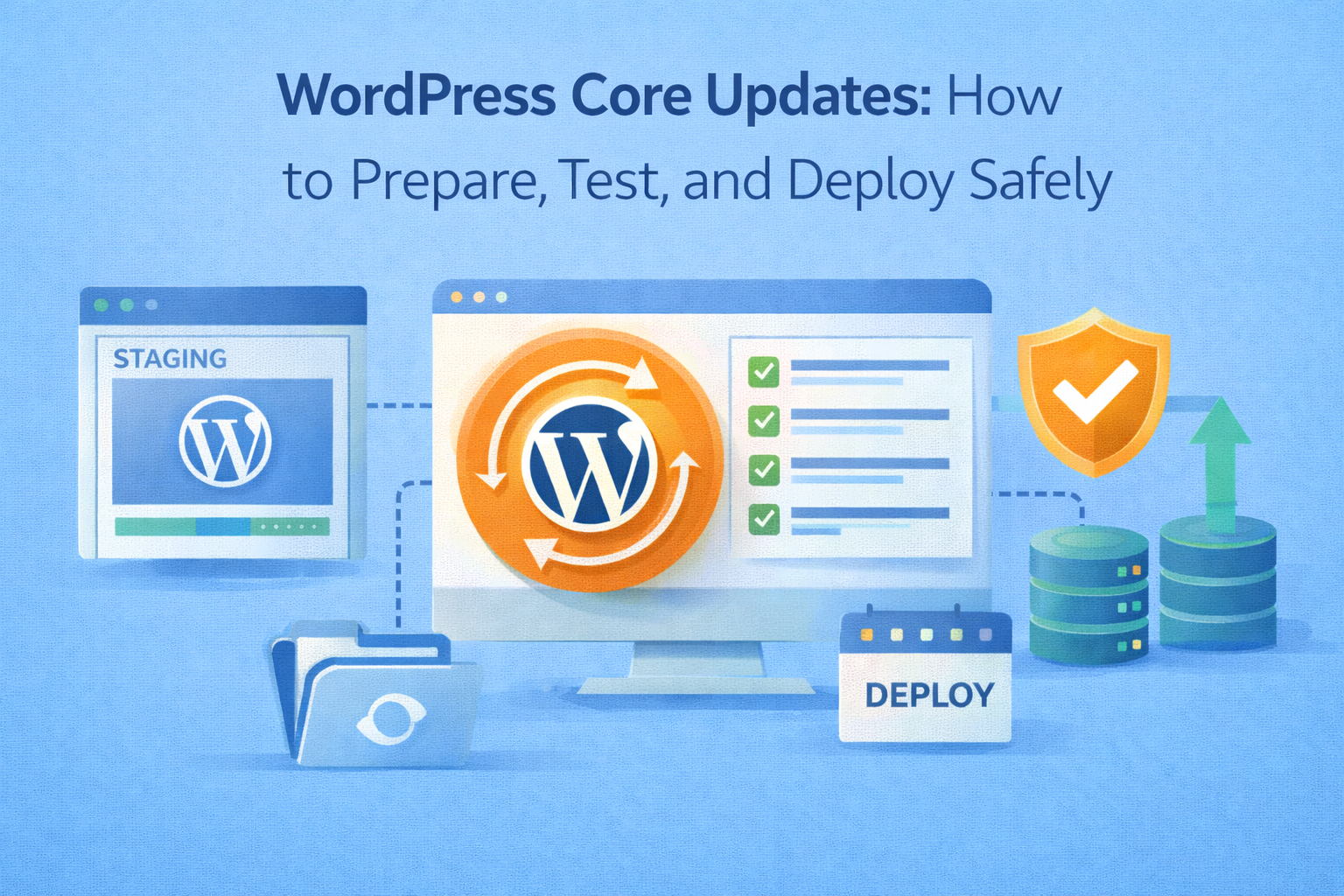 Learn how to prepare, test, and deploy WordPress core updates safely using staging, monitoring, rollback planning, and best practices.