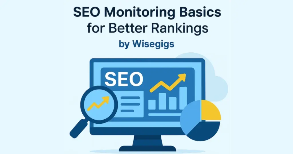 Digital illustration showing SEO monitoring dashboard for tracking rankings and traffic.