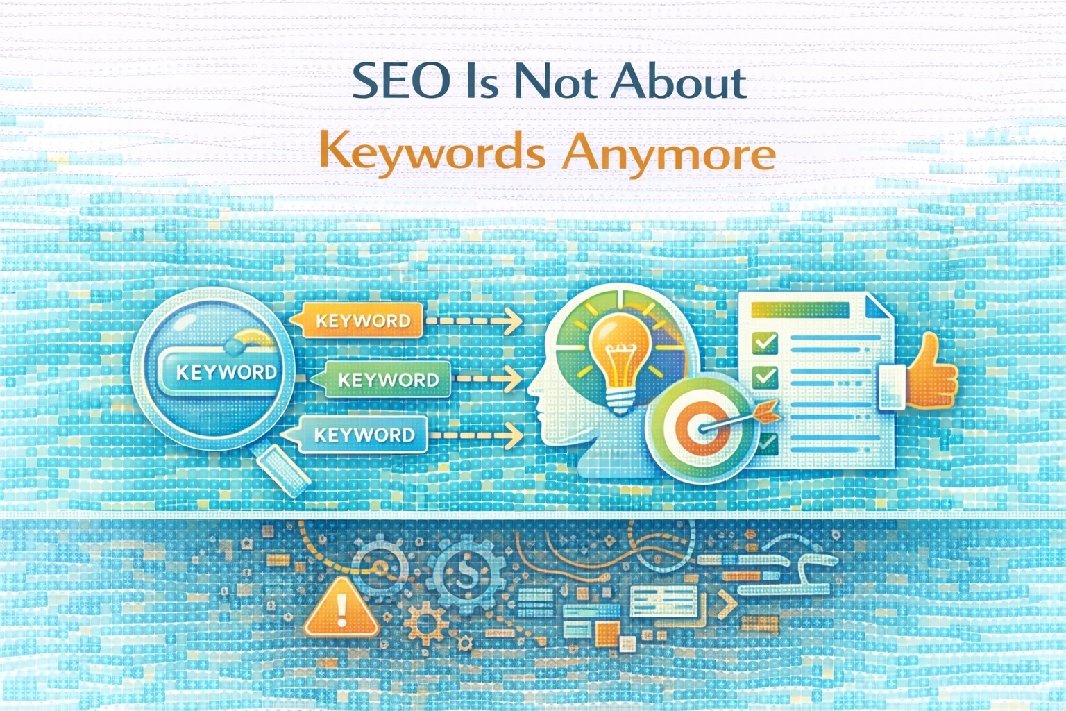 Flat illustration showing that SEO is no longer about keywords alone.