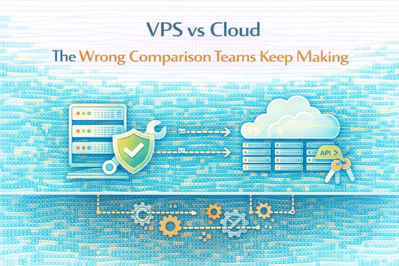 Flat illustration showing VPS vs cloud as the wrong comparison teams keep making.