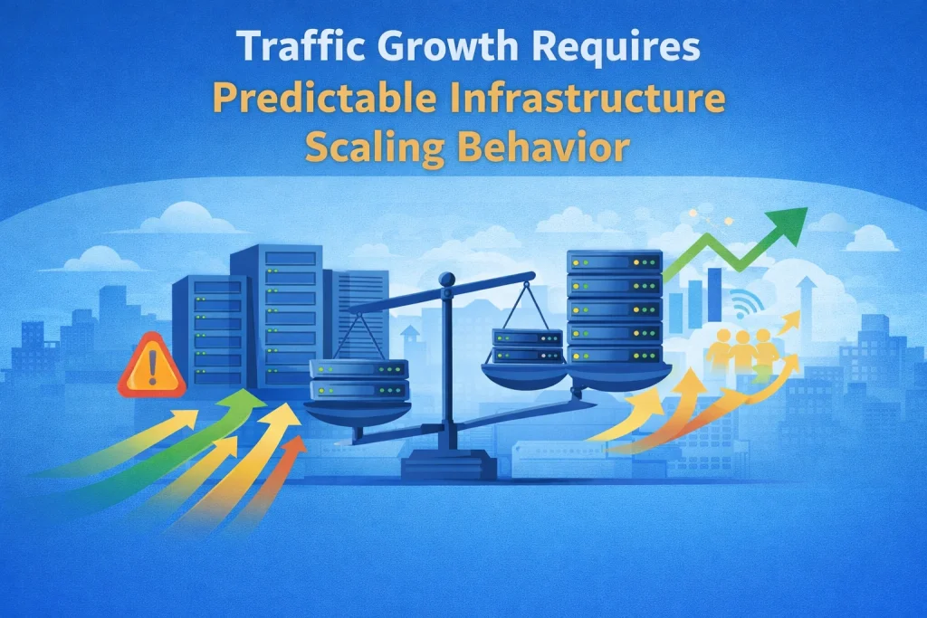 Infrastructure scaling illustration showing traffic growth stability