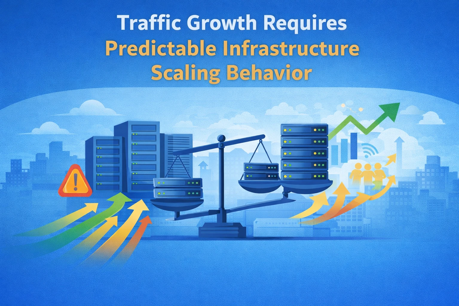 Infrastructure scaling illustration showing traffic growth stability