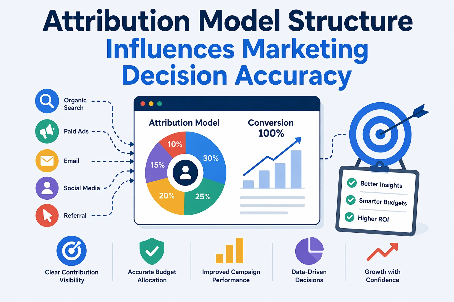 Marketing attribution model structure improving decision accuracy illustration