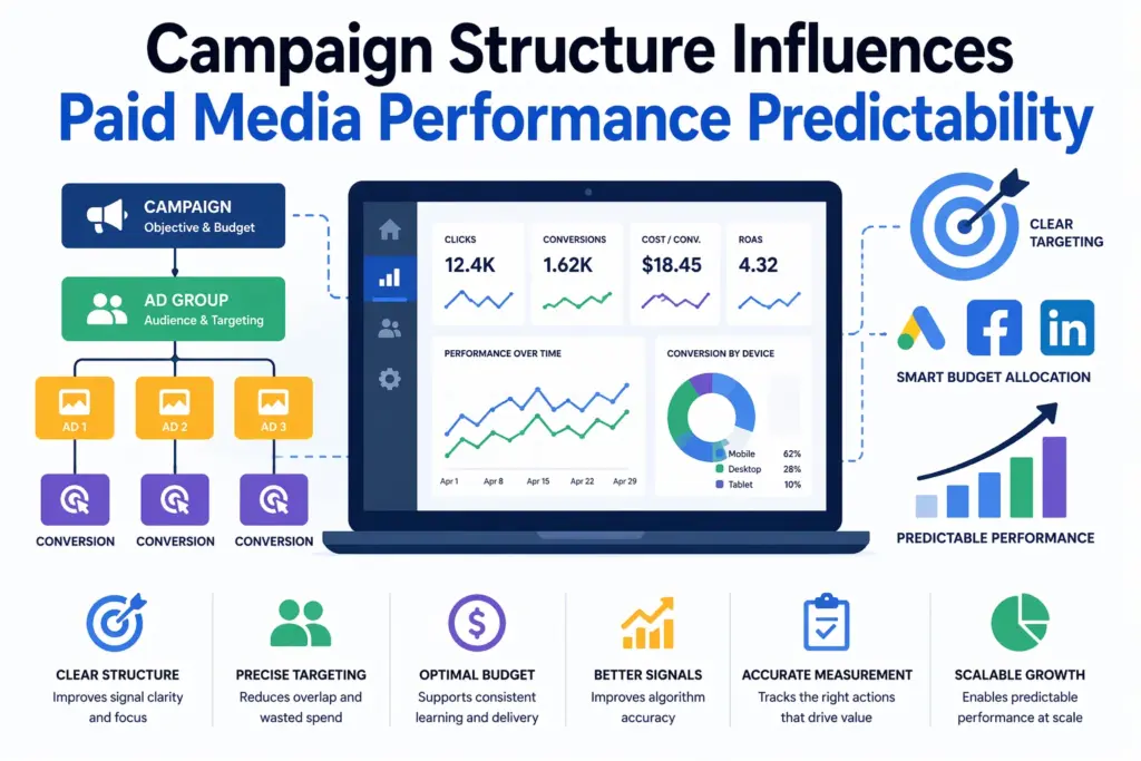 Paid media campaign structure diagram improving performance predictability