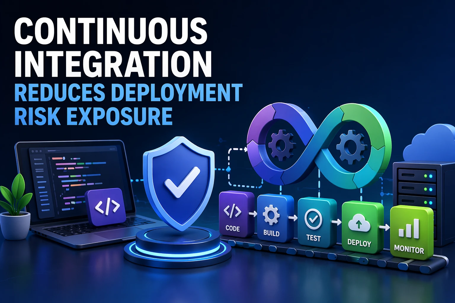 Continuous integration pipeline structure improving deployment reliability illustration