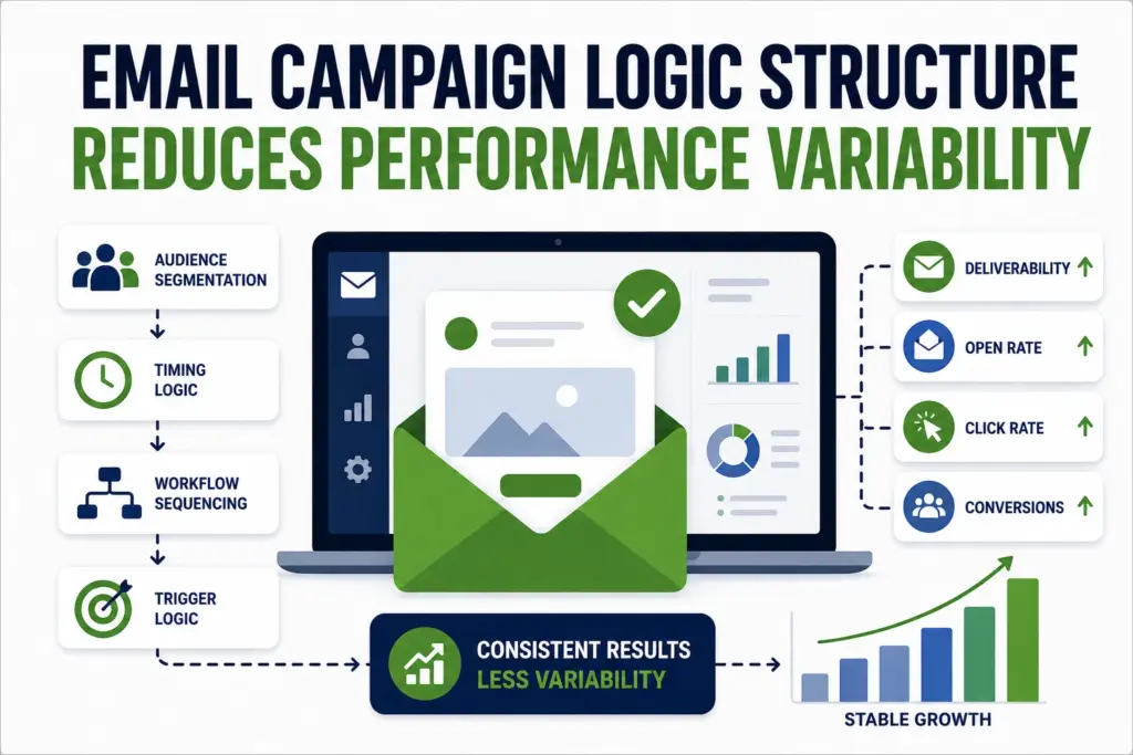 Email campaign workflow structure improving performance consistency illustration