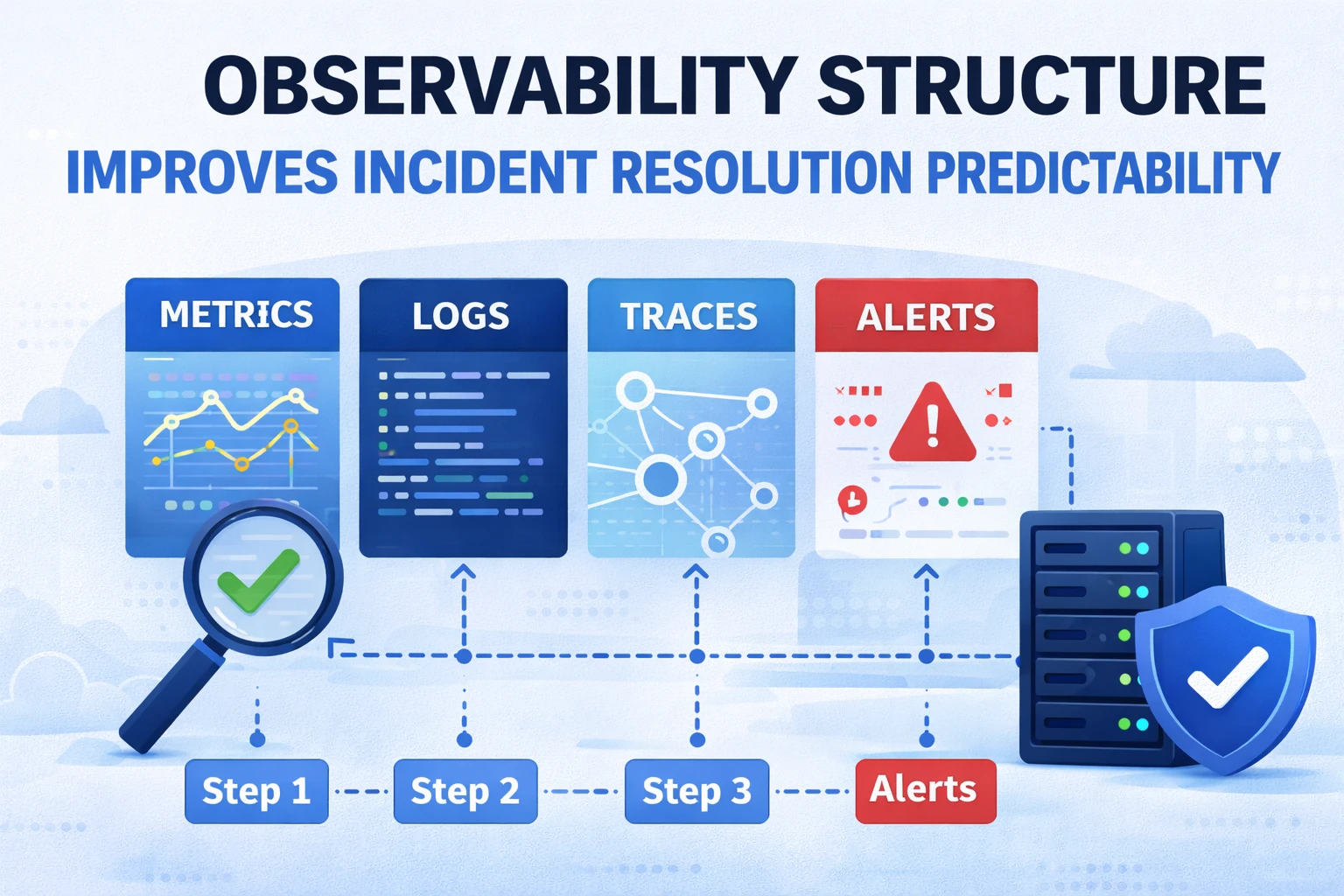 Observability monitoring structure improving incident resolution predictability illustration