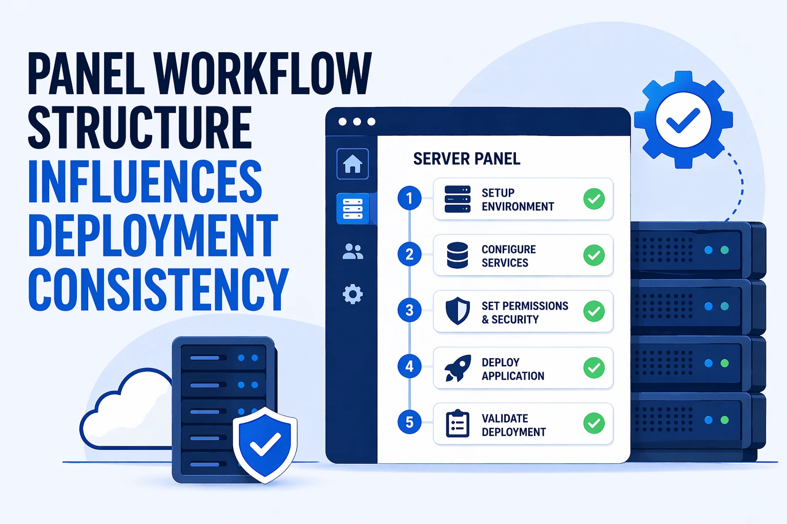 Server panel workflow structure improving deployment consistency illustration