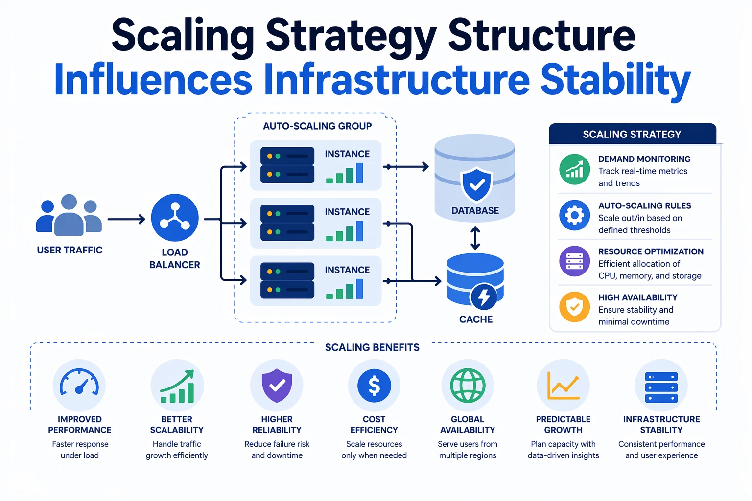 Infrastructure scaling structure improving performance stability illustration