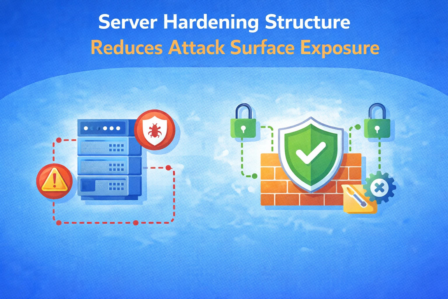 Server hardening illustration reducing attack surface exposure