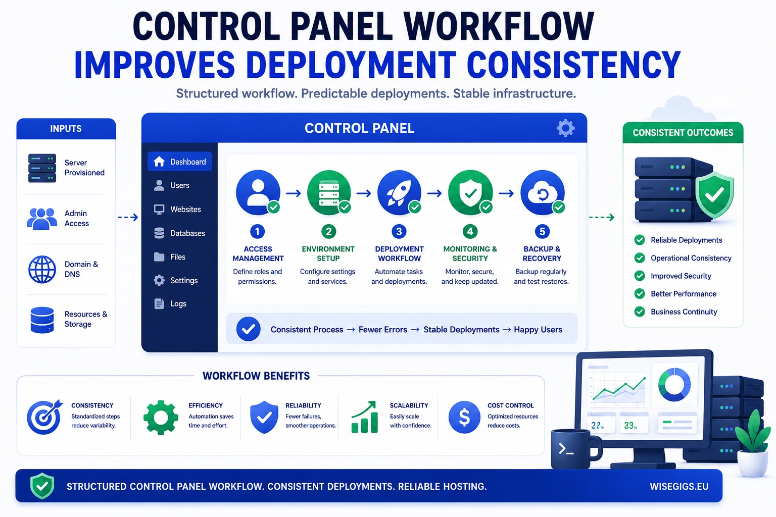 Control panel workflow improving hosting deployment consistency illustration