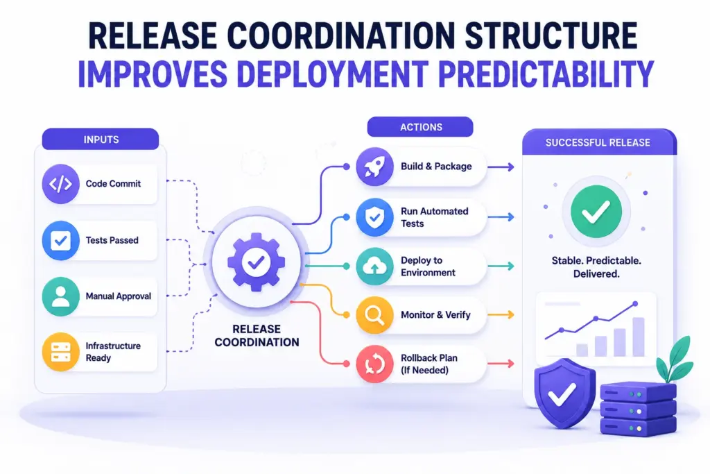 Release coordination structure improving deployment predictability illustration