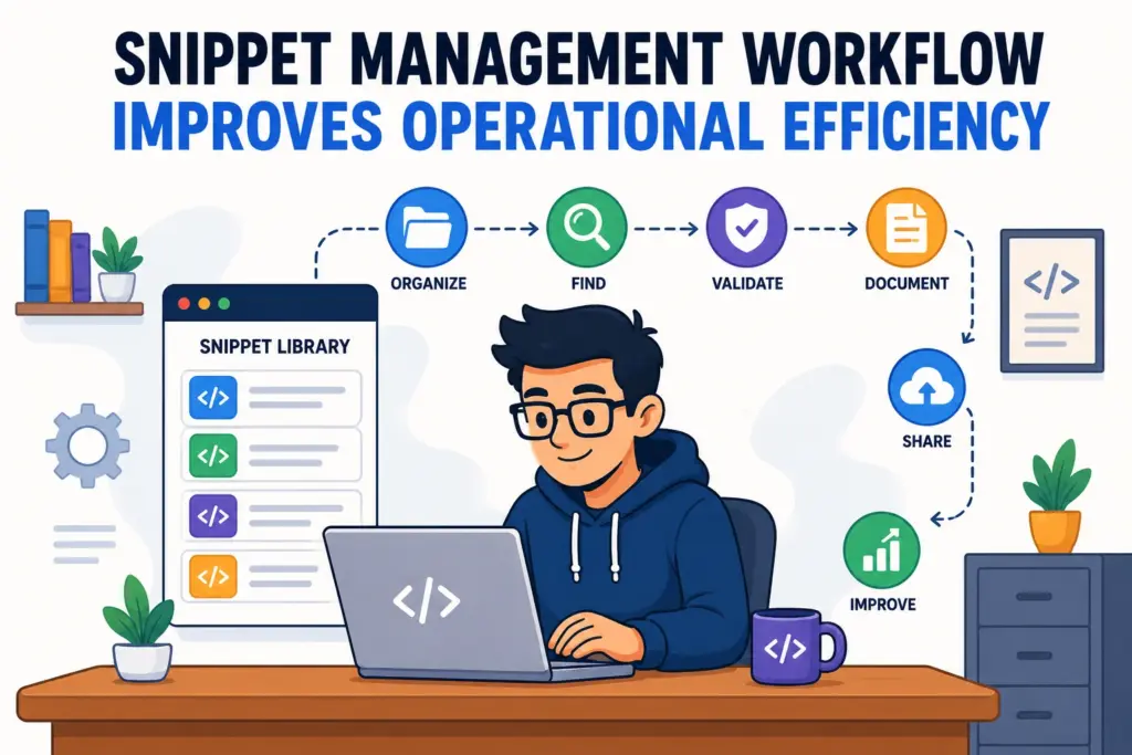 Snippet management workflow improving development operational efficiency illustration