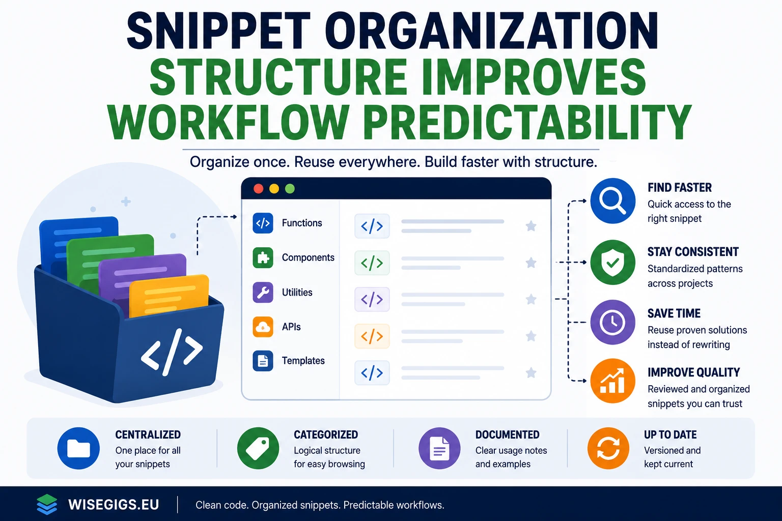 Snippet organization structure improving development workflow predictability illustration