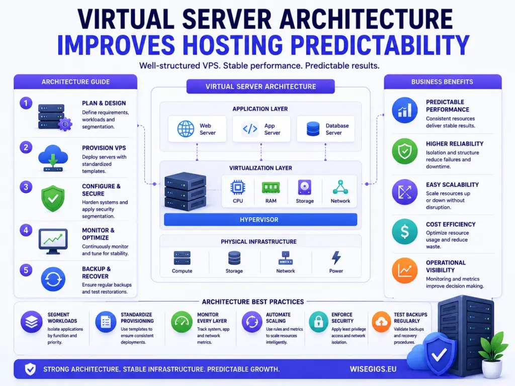 Virtual server architecture improving hosting predictability illustration