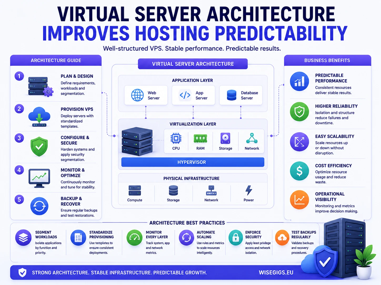 Virtual server architecture improving hosting predictability illustration