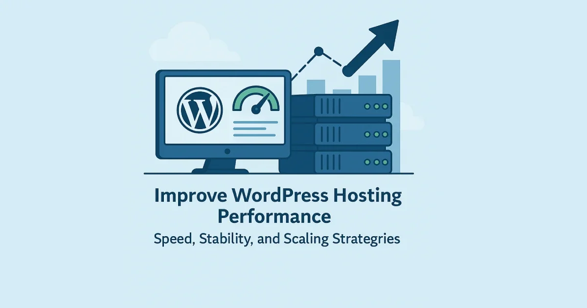 Illustration showing WordPress hosting performance, servers, and scalability.